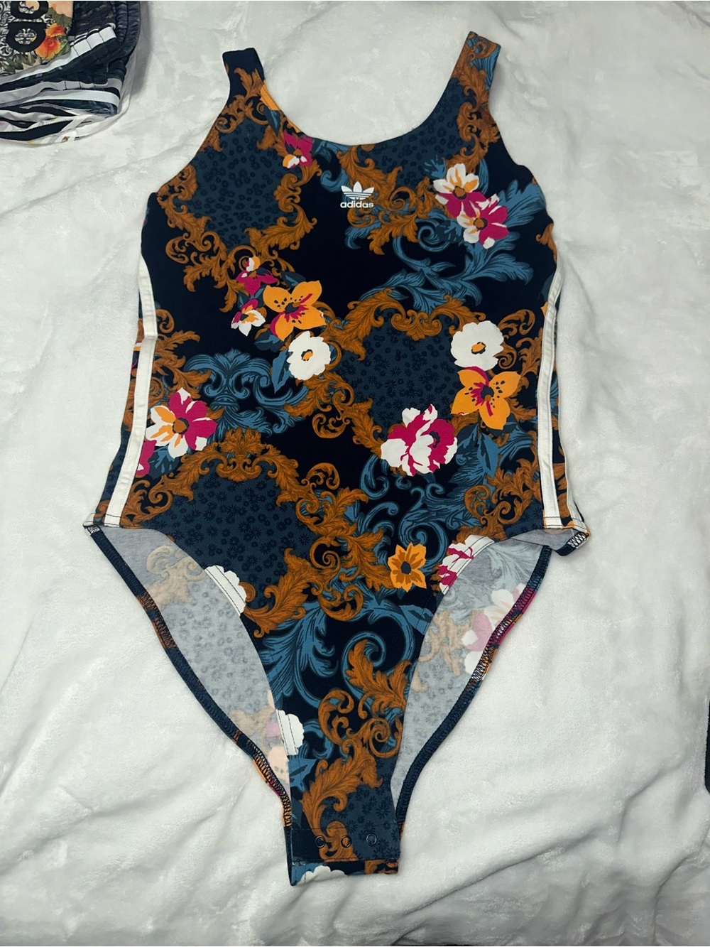 adidas Navy Floral & Gold-Scroll Bodysuit